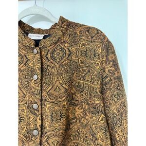 Past Times Womens XL Paisley Tapestry Jacket Brown Orange Mock Neck Vintage